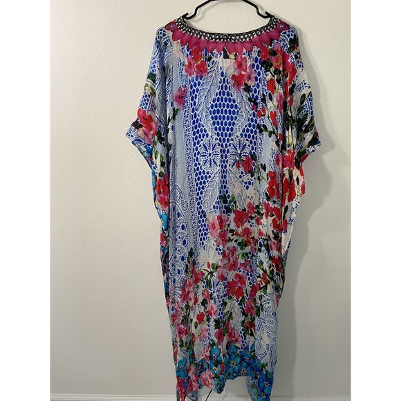 Sakkas Caftan Coverup Dress O/S Laisson Flowy Hi-Low/Top Rhinestone Boxy V-Neck - Picture 8 of 12